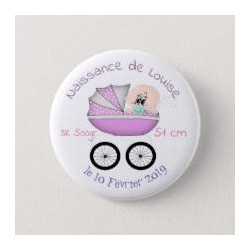 Badge de naissance fille avec poussette