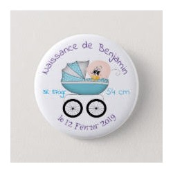 Badge de naissance garcon avec poussette