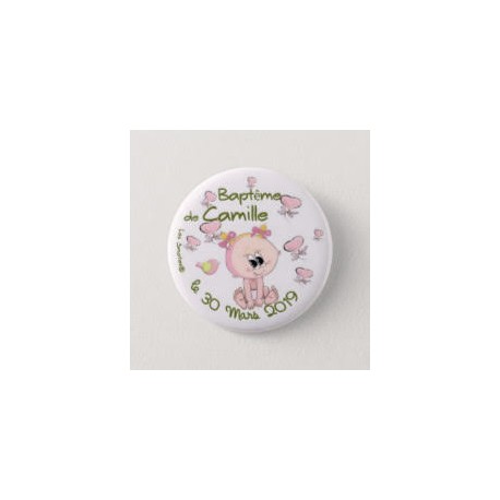 Badge de baptême fille avec papillons