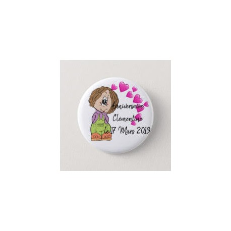 Badge de d'anniversaire fille avec cœurs